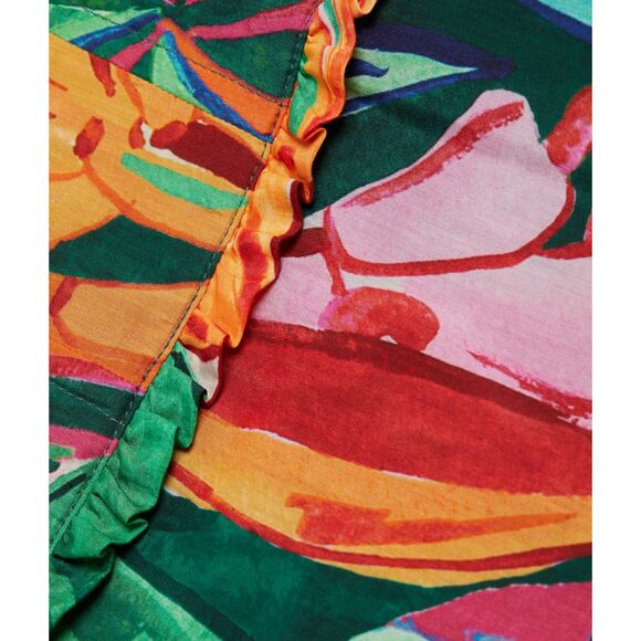 NWT Farm Rio Banana Foliage Puff-Sleeve Cotton Voile Midi-Dress - Large - Picture 7 of 16